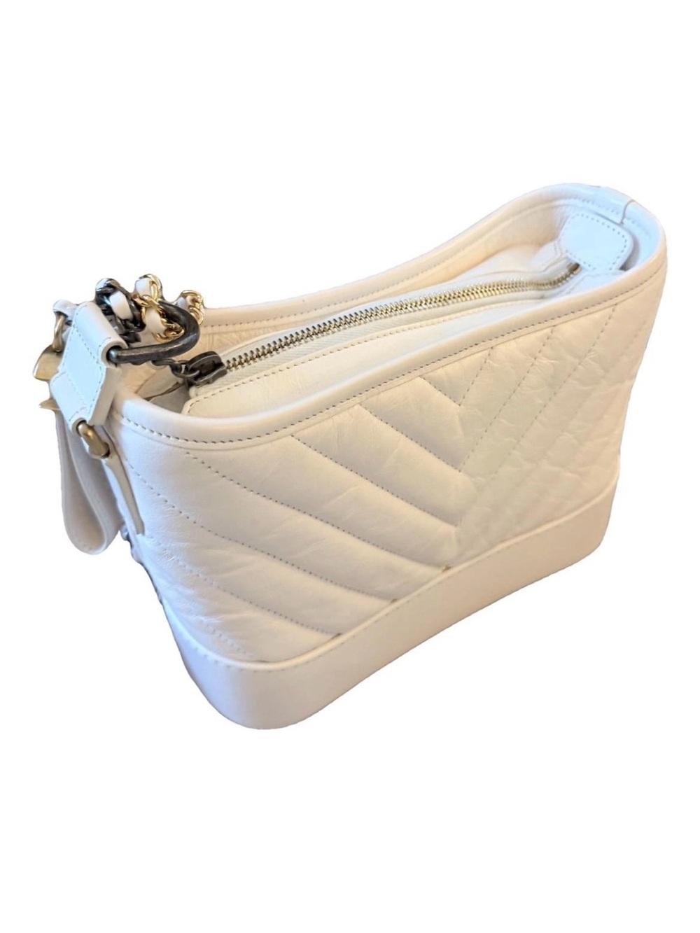 Authentic CHANEL Gabrielle Small Hobo white aged calfskin, mixed tone hardware